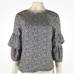 J Crew Sz 10 Flared Statement Arm Blouse In Ditsy Tiny Floral Print Top